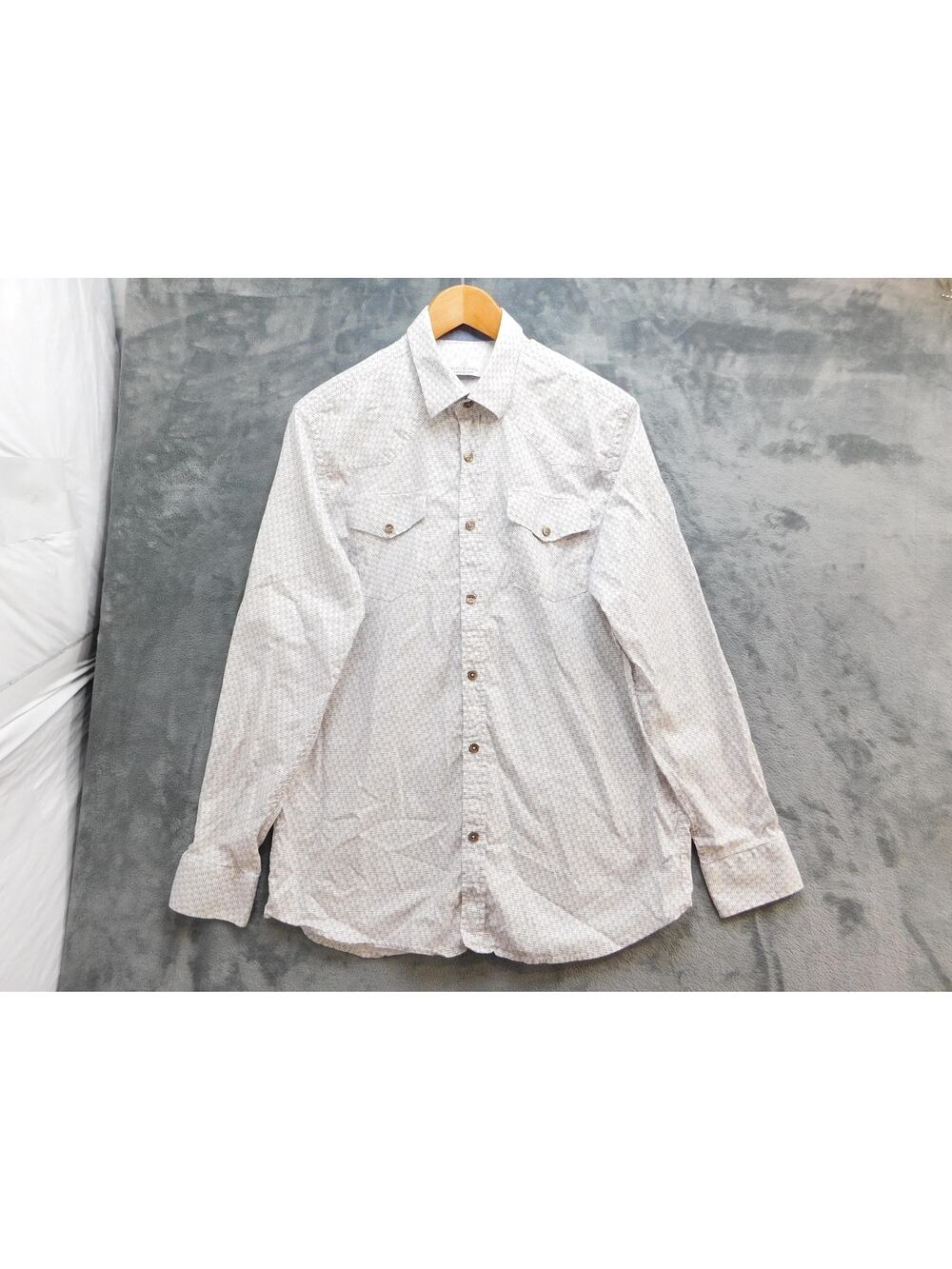 Pinto Ranch Shirt Mens Large White Geometric Western Long Sleeve Button Front